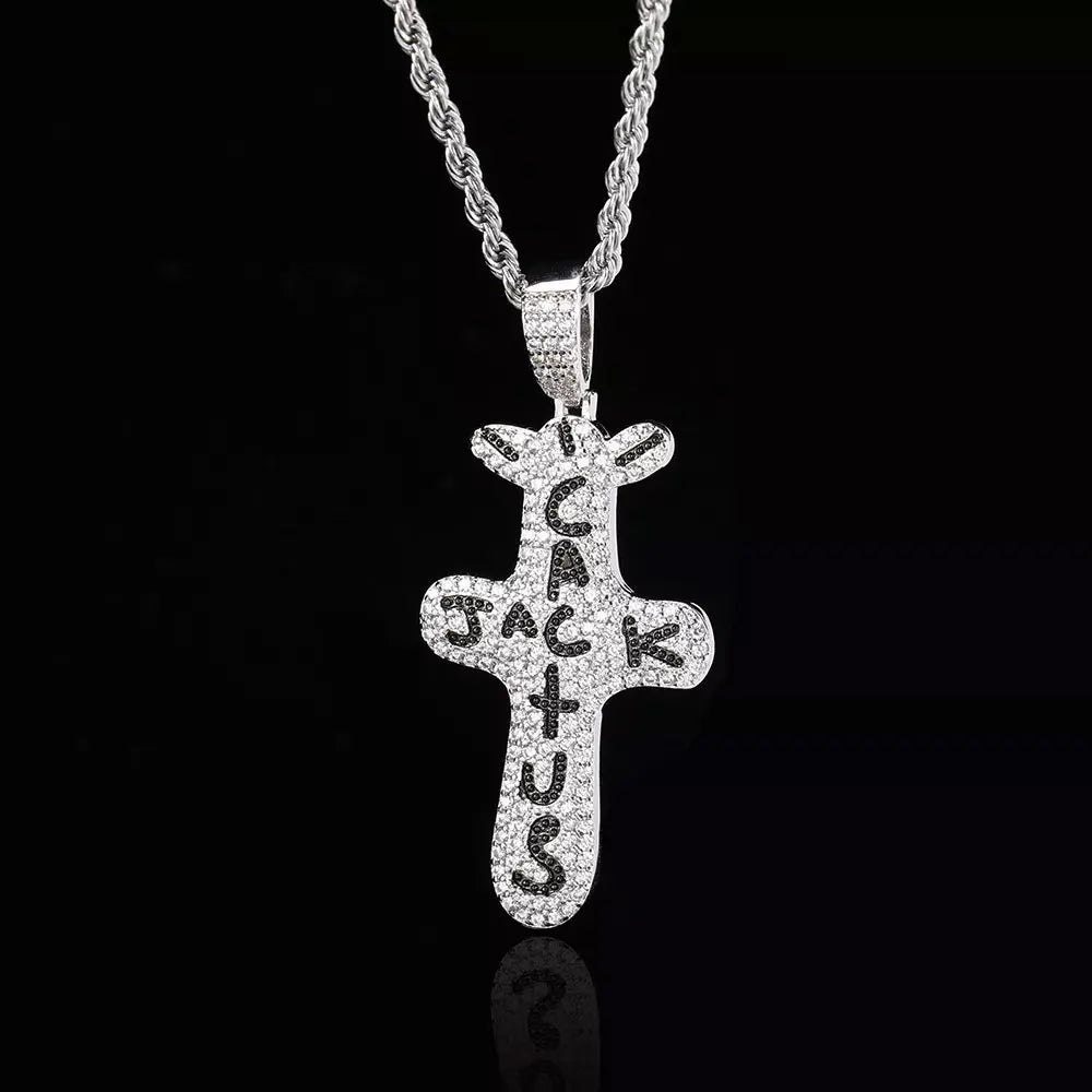 Hip Hop Singer Travis Scott With Cactus Jack Cross Zircon Pendant Necklace