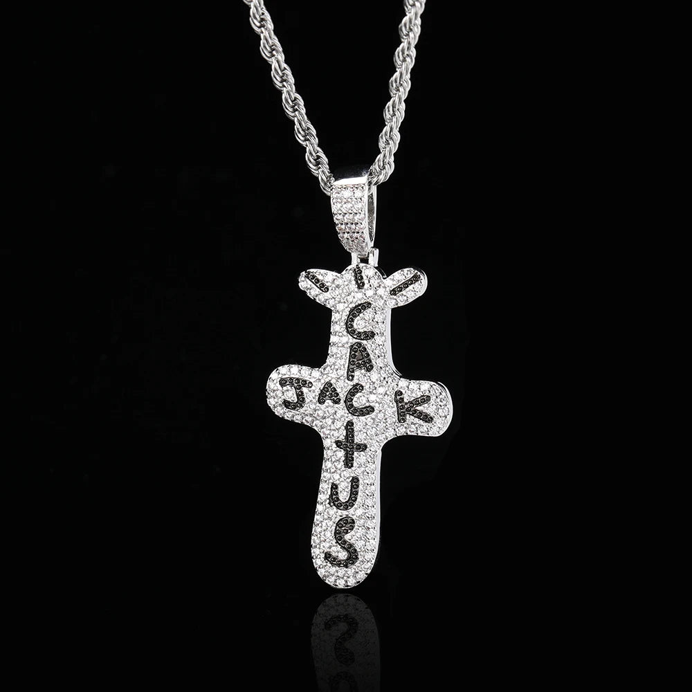 Hip Hop Singer Travis Scott With Cactus Jack Cross Zircon Pendant Necklace
