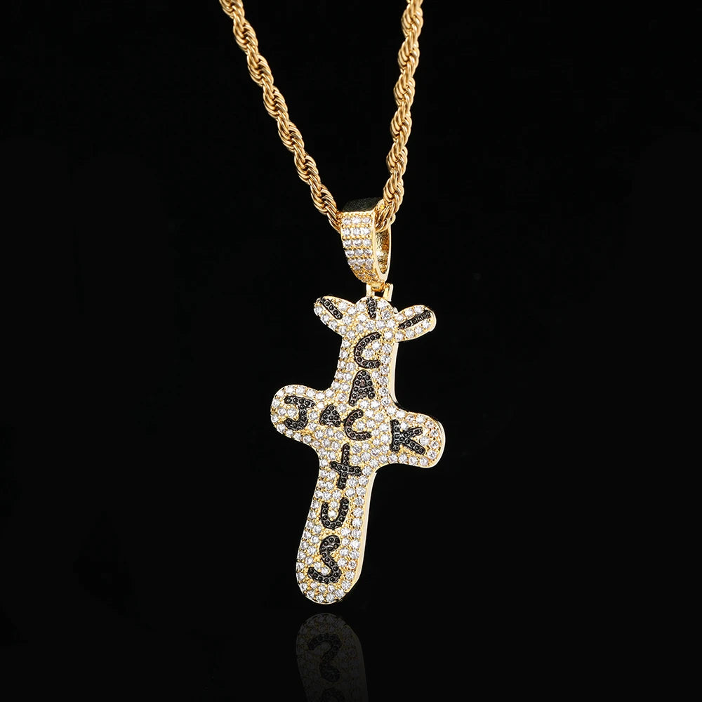 Hip Hop Singer Travis Scott With Cactus Jack Cross Zircon Pendant Necklace