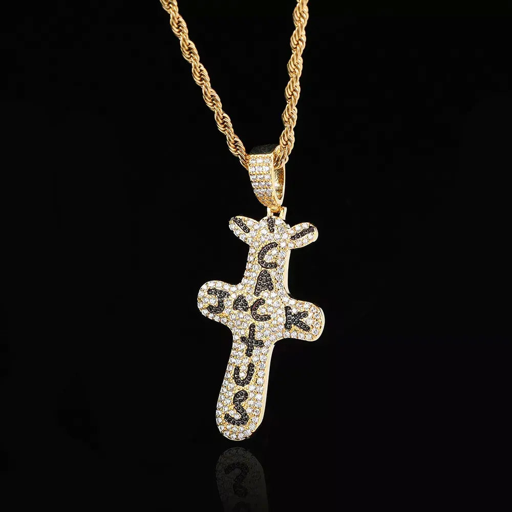 Hip Hop Singer Travis Scott With Cactus Jack Cross Zircon Pendant Necklace