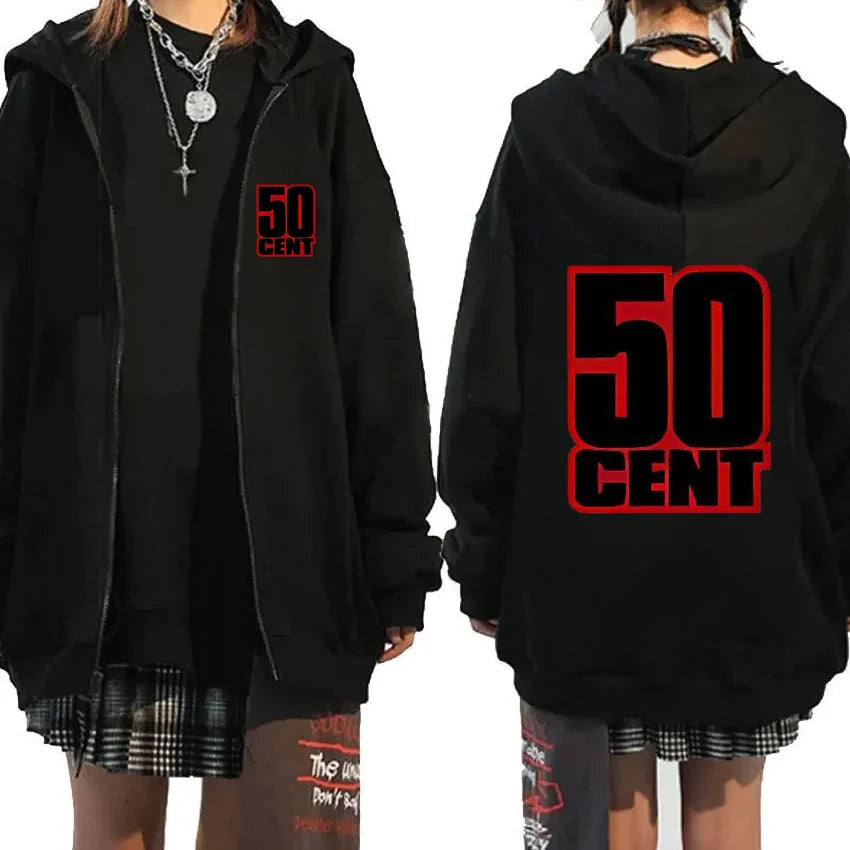 Rapper 50 Cent The Massacre classic Album Graphics Zipper Sweatshirt Unisex hip hop punk streetwear Hoodie Men women Fleece Coat