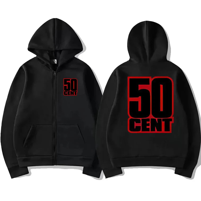 Rapper 50 Cent The Massacre classic Album Graphics Zipper Sweatshirt Unisex hip hop punk streetwear Hoodie Men women Fleece Coat